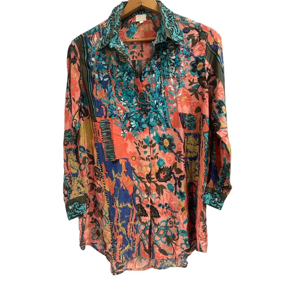 S by S by Shikha Hand Embroidered Silk Tunic Blouse | One Size